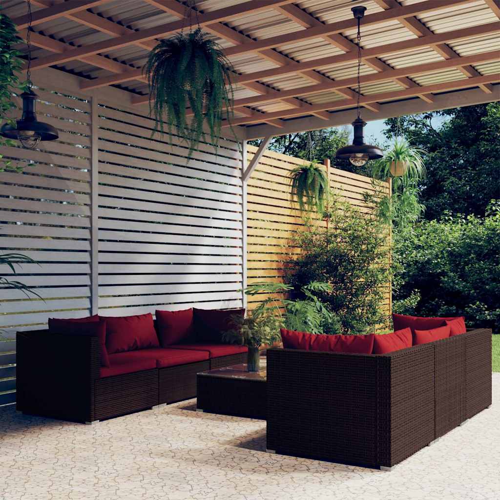 vidaXL 5-delige Loungeset met kussens poly rattan bruin