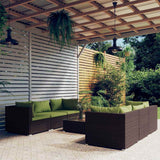 vidaXL 5-delige Loungeset met kussens poly rattan bruin