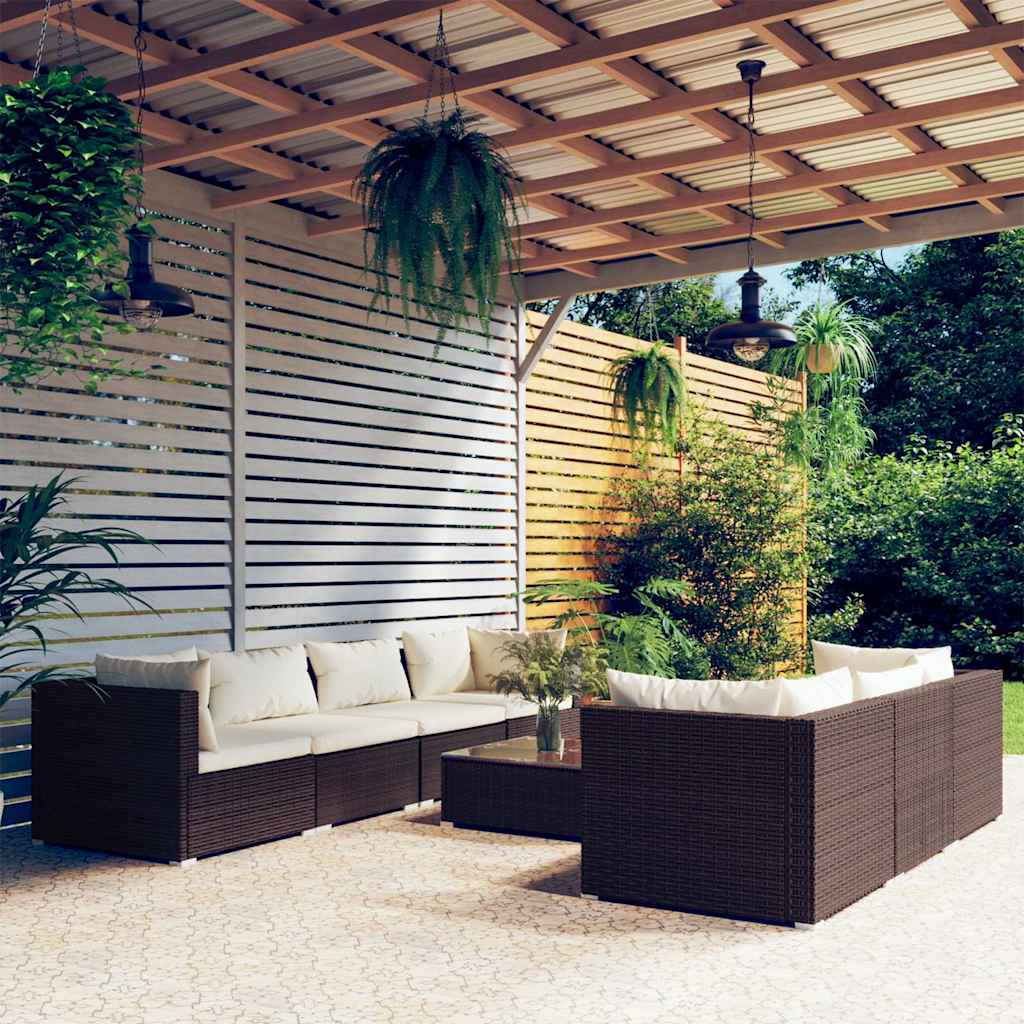 vidaXL 5-delige Loungeset met kussens poly rattan bruin
