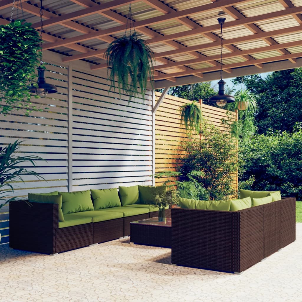 vidaXL 5-delige Loungeset met kussens poly rattan bruin