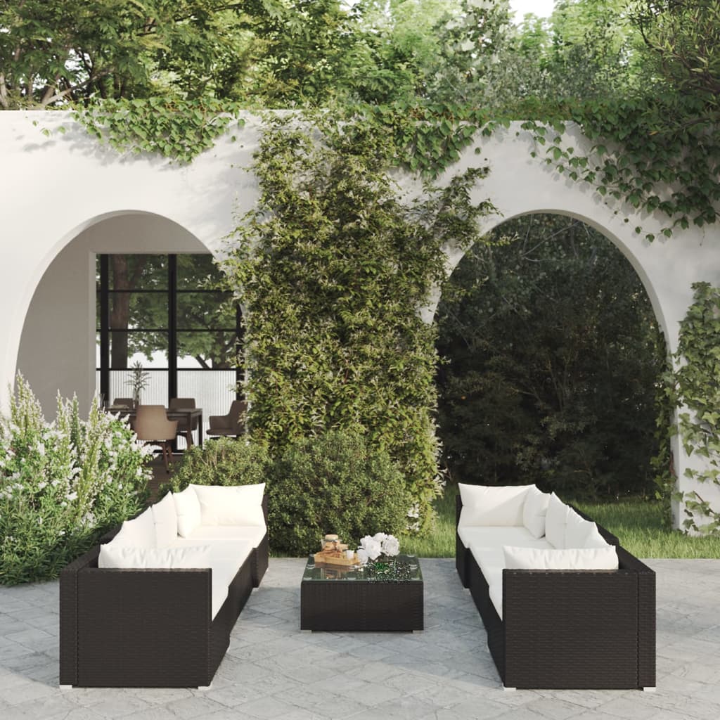 vidaXL 5-delige Loungeset met kussens poly rattan bruin