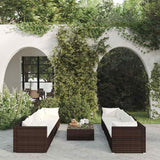 vidaXL 5-delige Loungeset met kussens poly rattan bruin