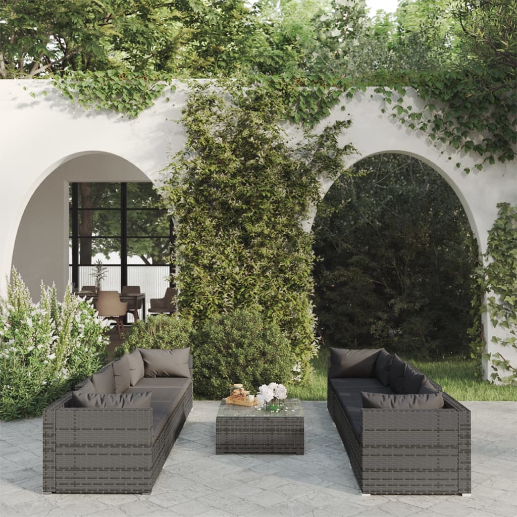 vidaXL 5-delige Loungeset met kussens poly rattan bruin