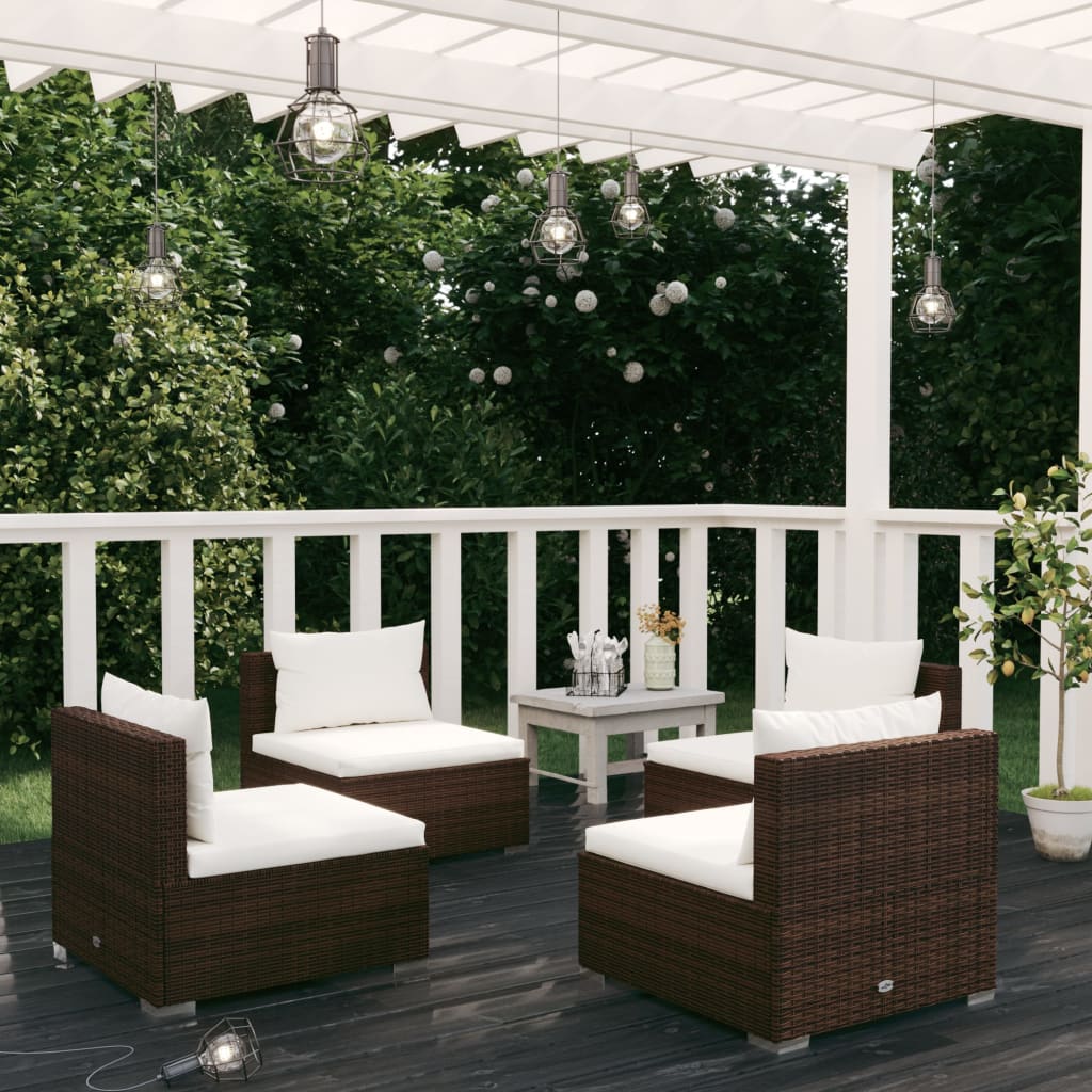 vidaXL 5-delige Loungeset met kussens poly rattan bruin