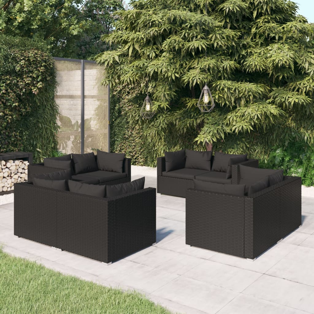 vidaXL 5-delige Loungeset met kussens poly rattan bruin
