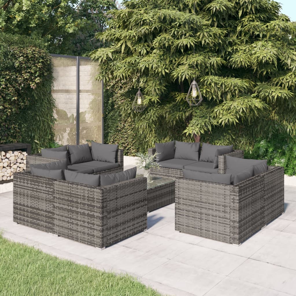 vidaXL 5-delige Loungeset met kussens poly rattan bruin