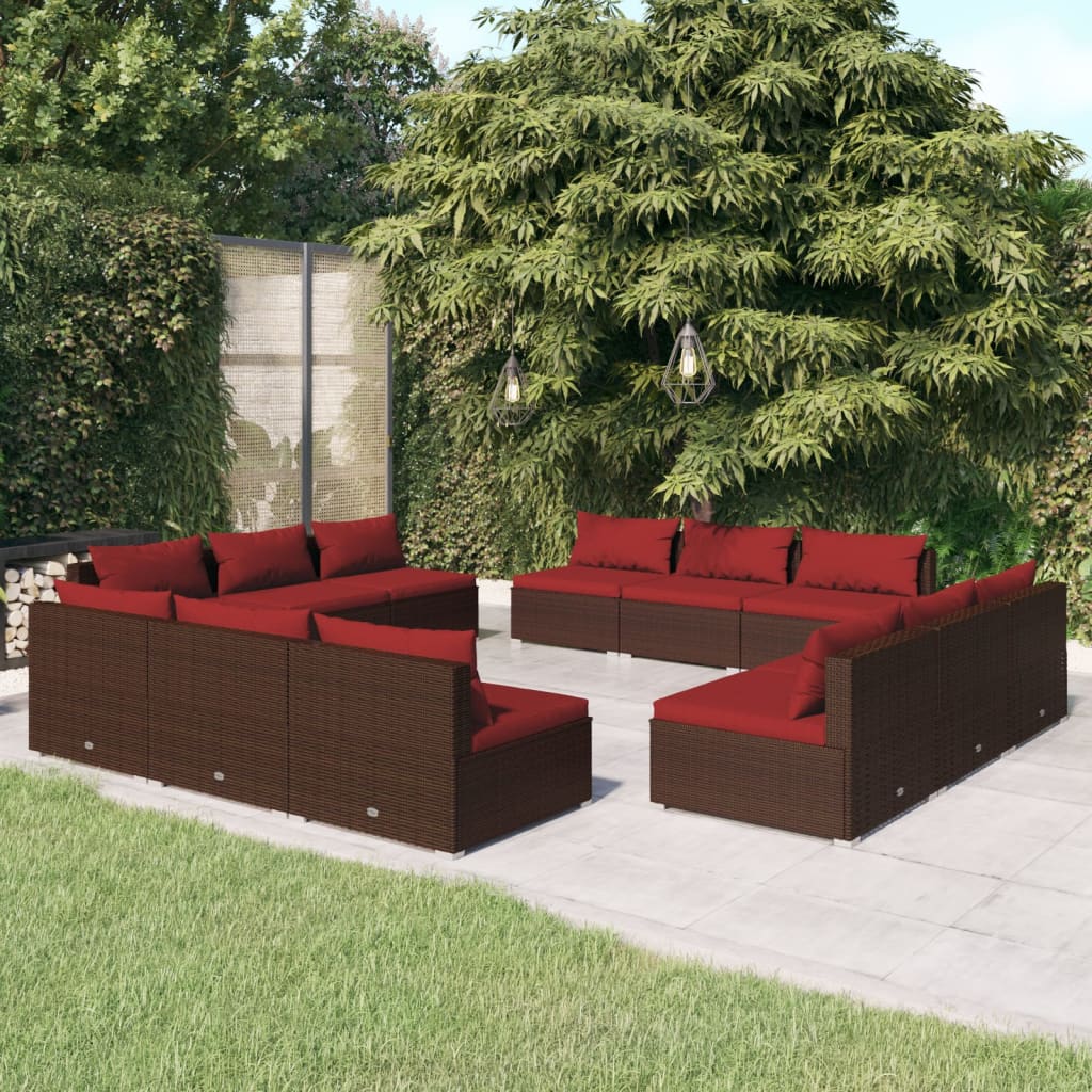 vidaXL 5-delige Loungeset met kussens poly rattan bruin