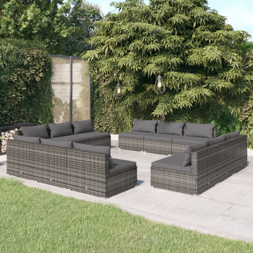 vidaXL 5-delige Loungeset met kussens poly rattan bruin