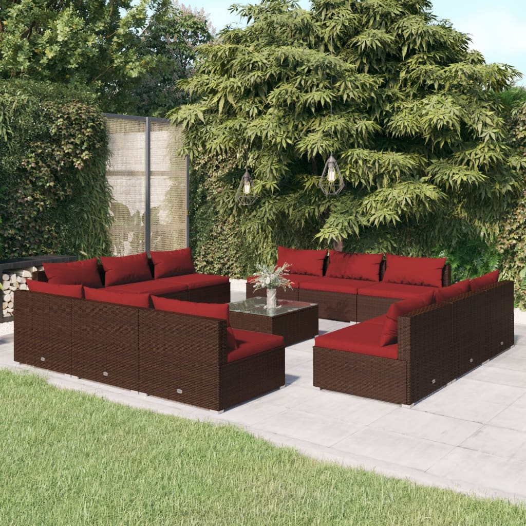 vidaXL 5-delige Loungeset met kussens poly rattan bruin