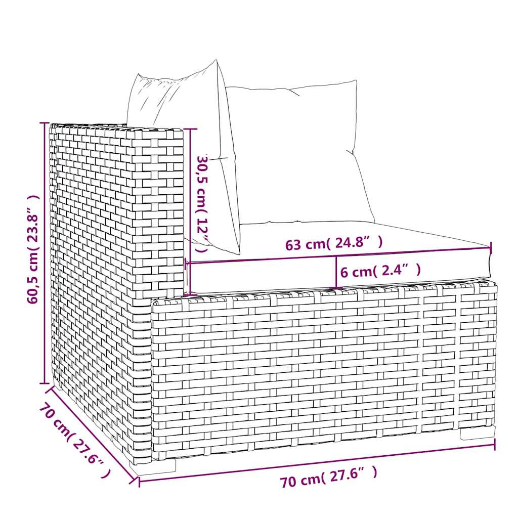 vidaXL 6-delige Loungeset met kussens poly rattan zwart