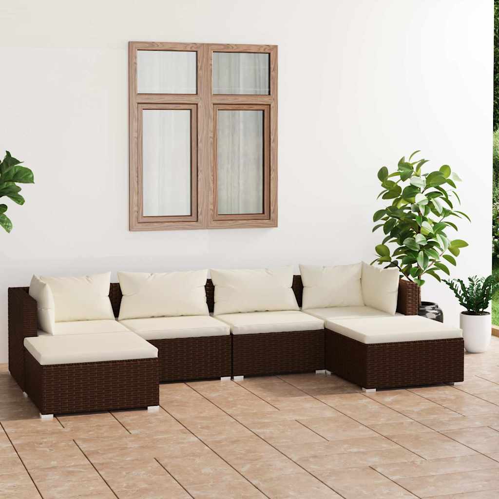 vidaXL 6-delige Loungeset met kussens poly rattan zwart