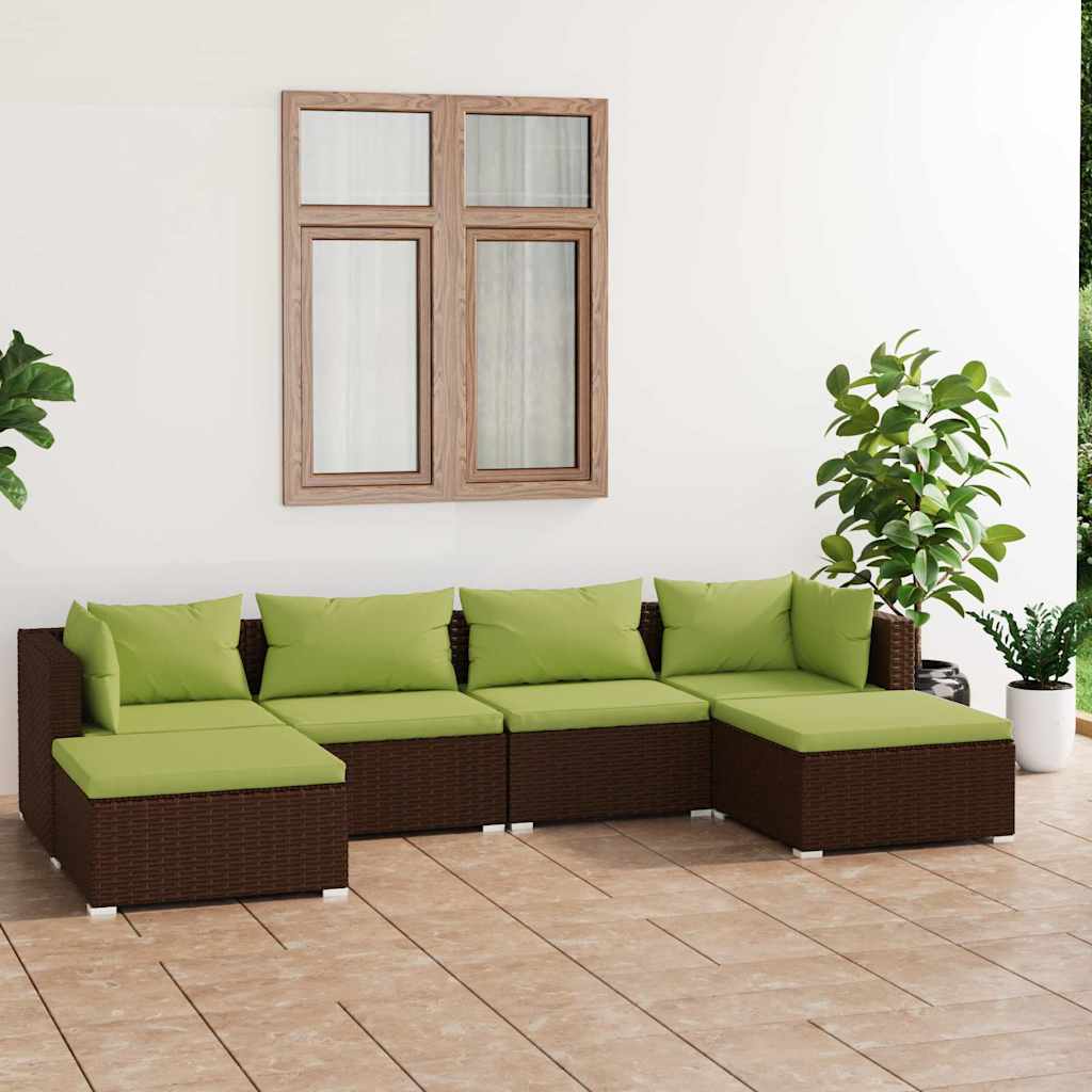 vidaXL 6-delige Loungeset met kussens poly rattan zwart