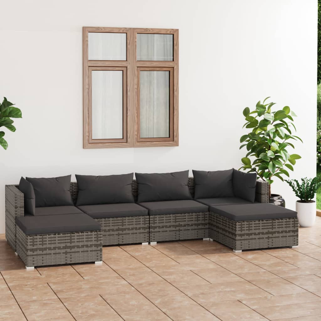 vidaXL 6-delige Loungeset met kussens poly rattan zwart