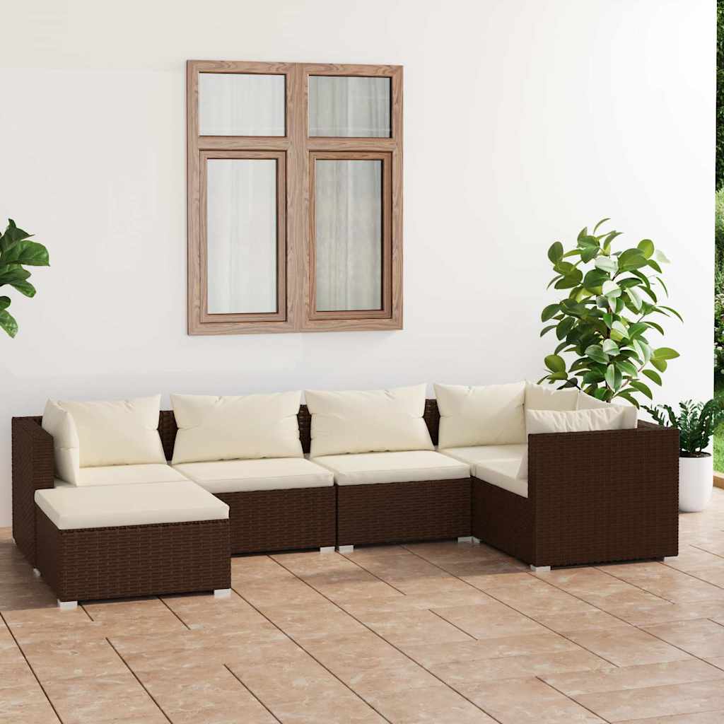 vidaXL 6-delige Loungeset met kussens poly rattan zwart