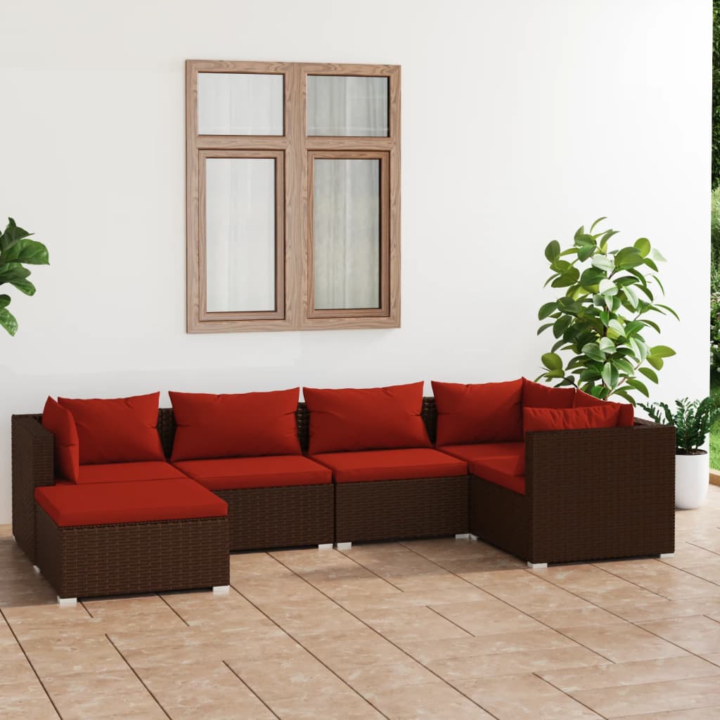 vidaXL 6-delige Loungeset met kussens poly rattan zwart