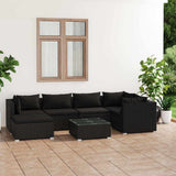 vidaXL 6-delige Loungeset met kussens poly rattan zwart