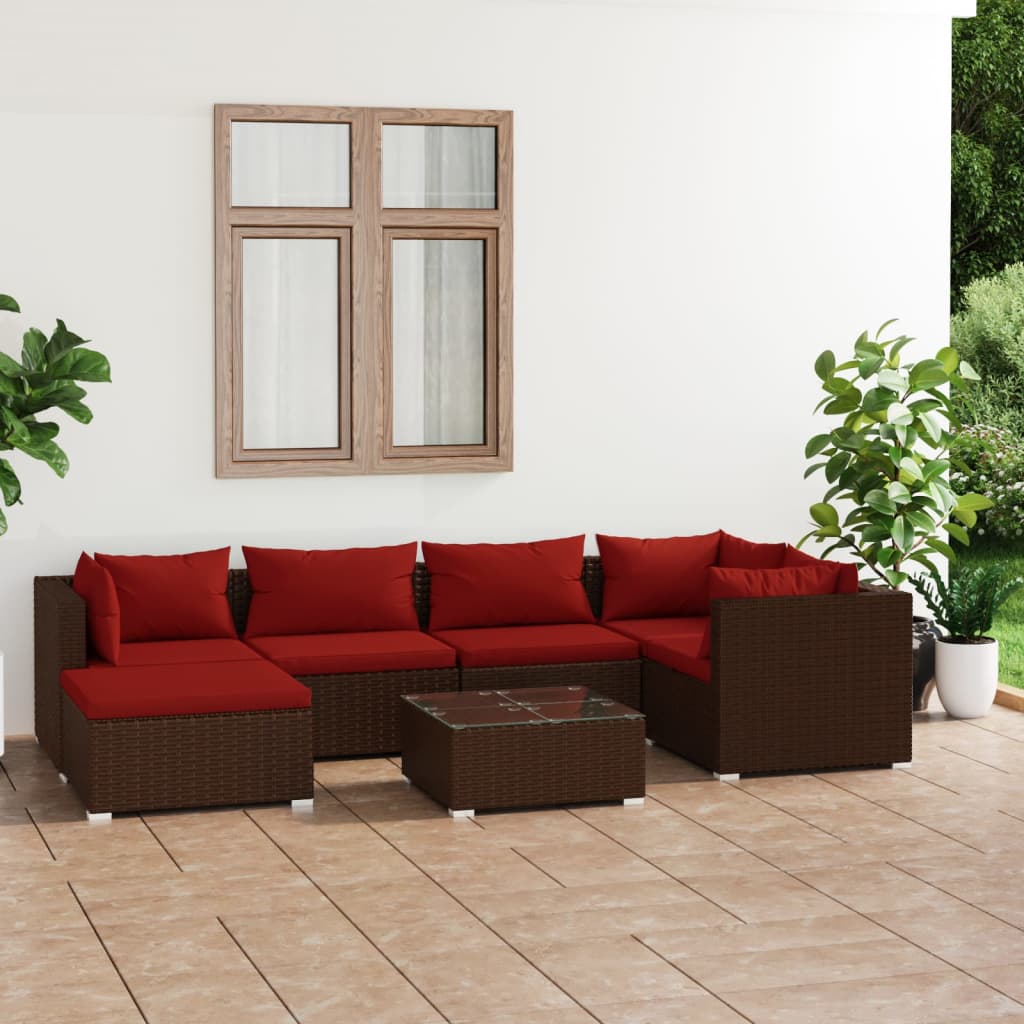 vidaXL 6-delige Loungeset met kussens poly rattan zwart