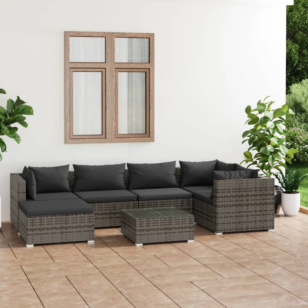 vidaXL 6-delige Loungeset met kussens poly rattan zwart