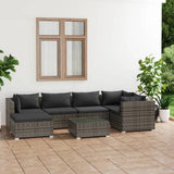 vidaXL 6-delige Loungeset met kussens poly rattan zwart
