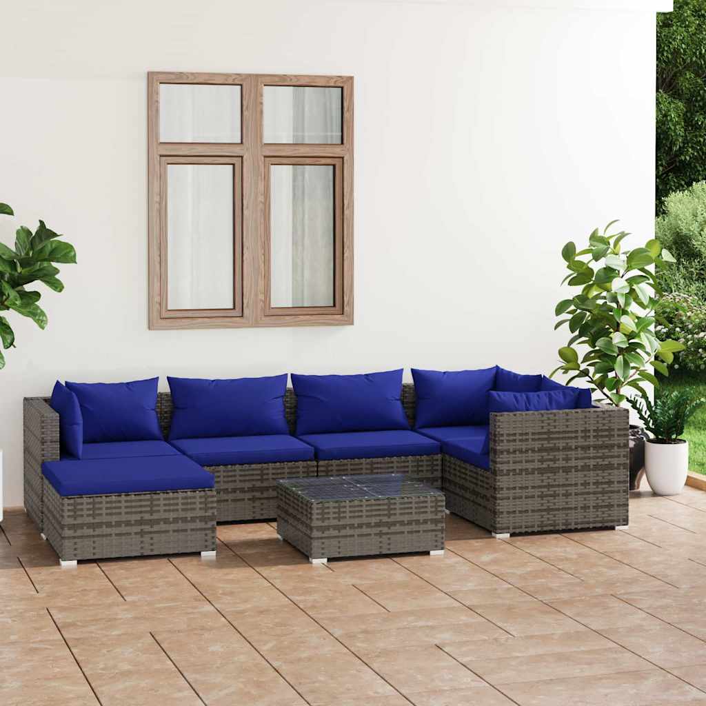 vidaXL 6-delige Loungeset met kussens poly rattan zwart