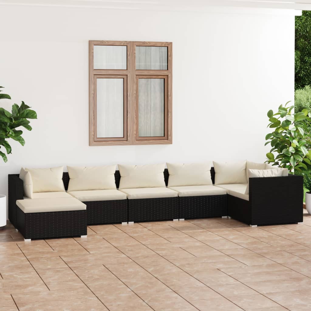 vidaXL 6-delige Loungeset met kussens poly rattan zwart