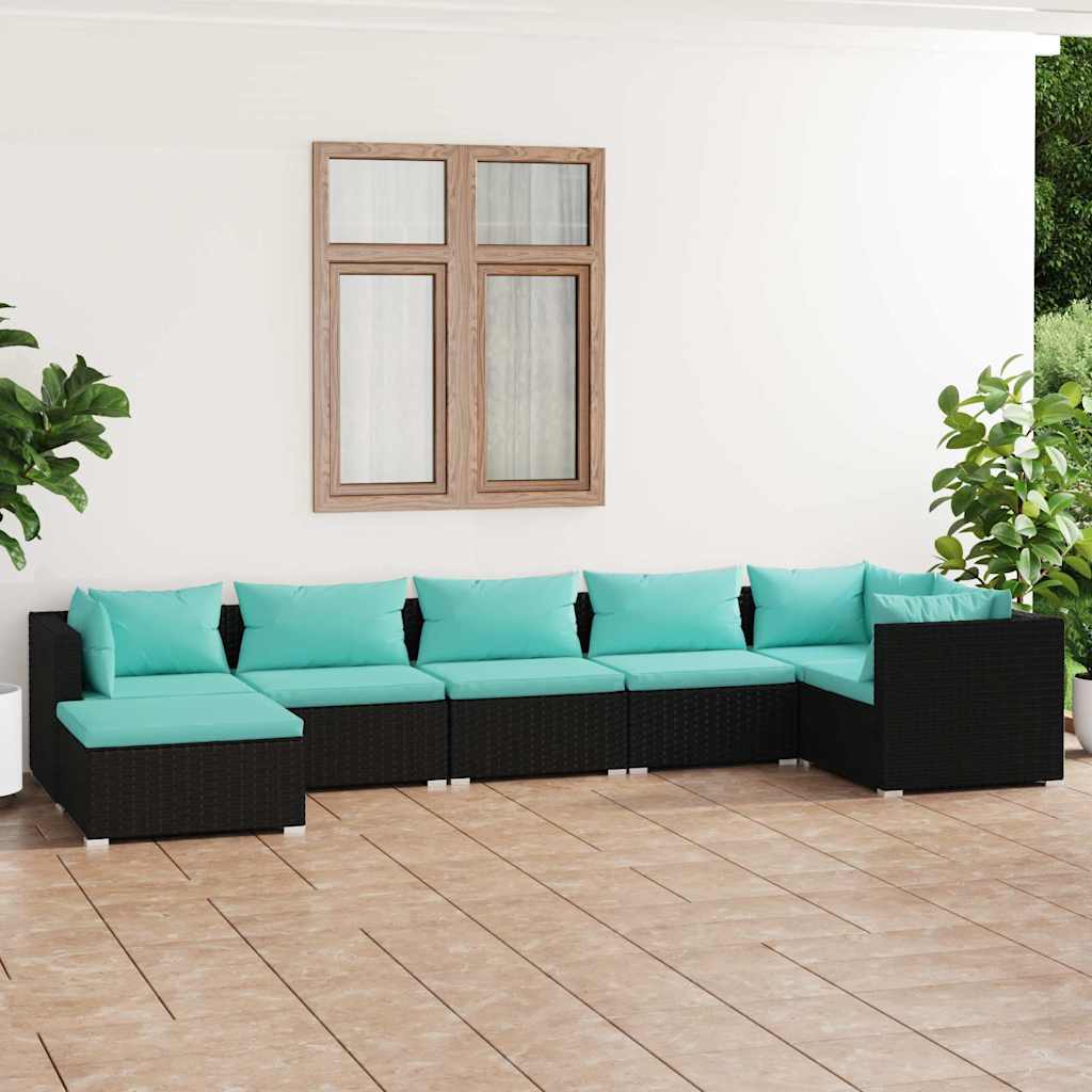 vidaXL 6-delige Loungeset met kussens poly rattan zwart