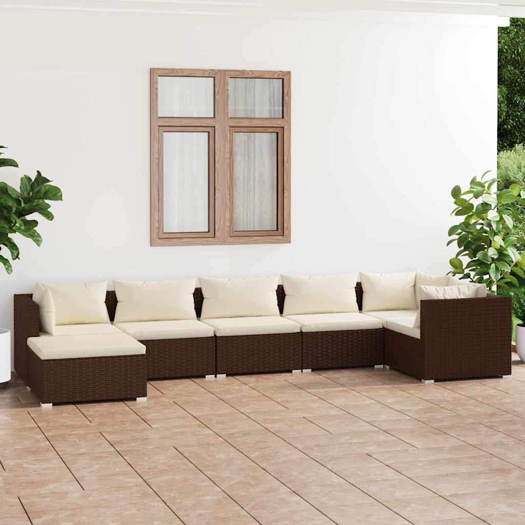 vidaXL 6-delige Loungeset met kussens poly rattan zwart