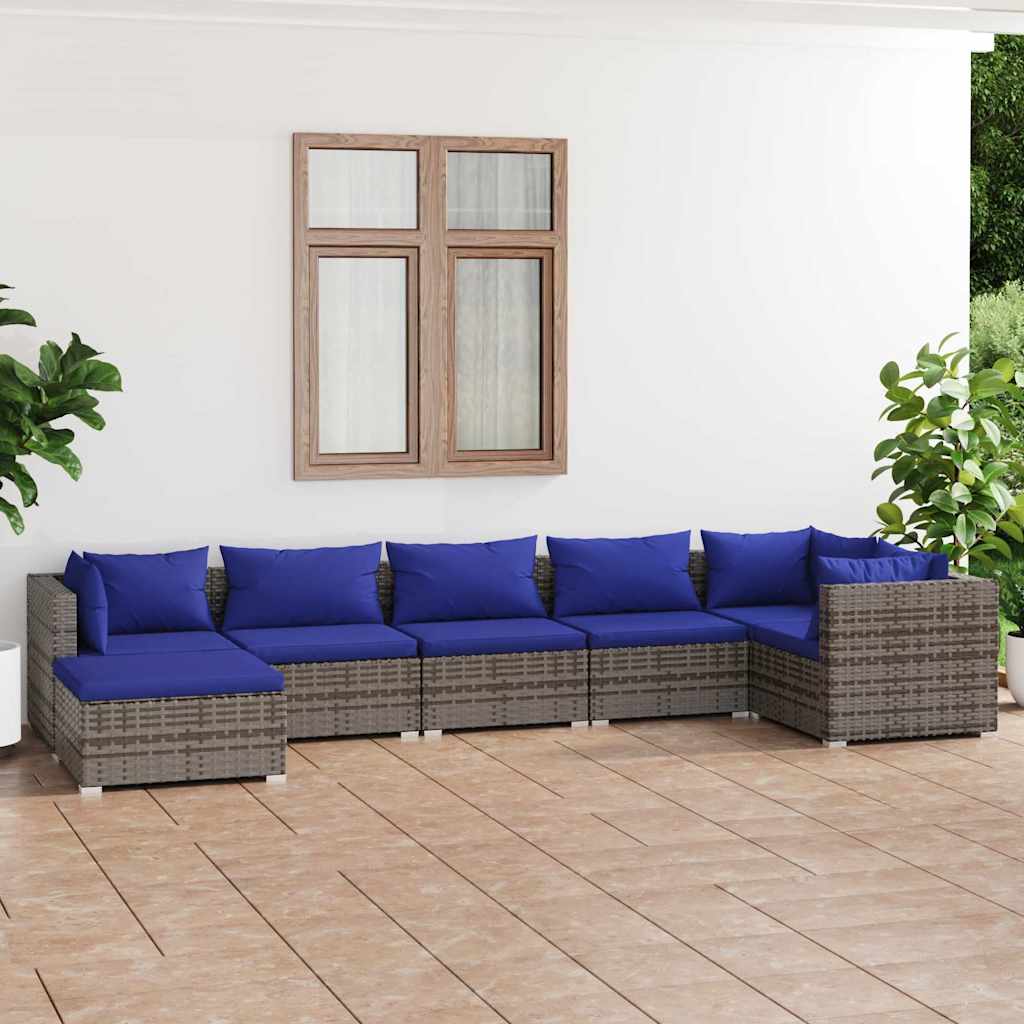 vidaXL 6-delige Loungeset met kussens poly rattan zwart