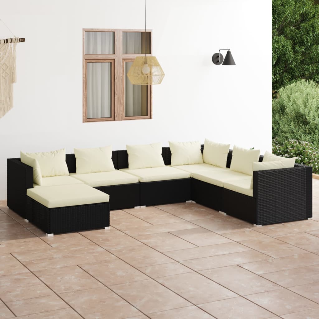 vidaXL 6-delige Loungeset met kussens poly rattan zwart