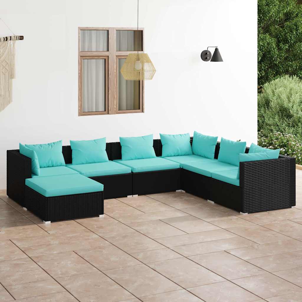 vidaXL 6-delige Loungeset met kussens poly rattan zwart
