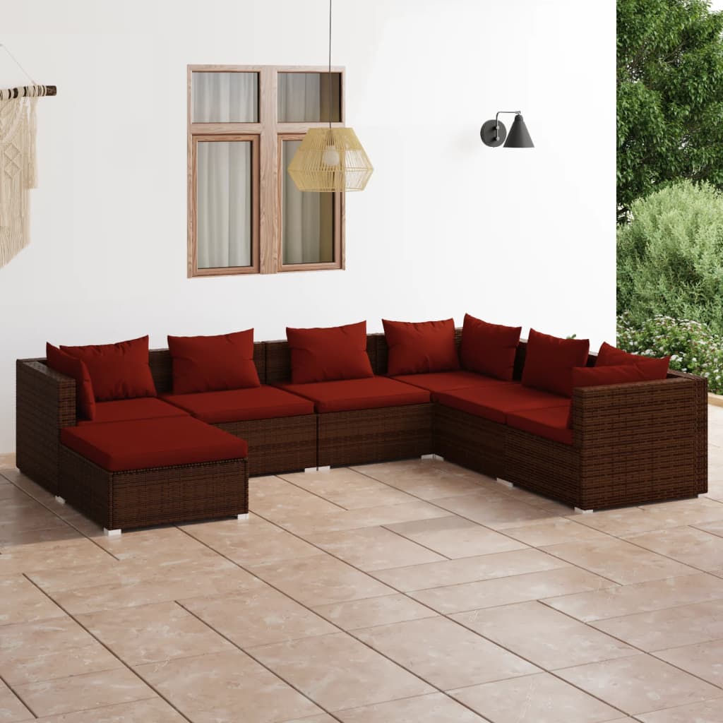 vidaXL 6-delige Loungeset met kussens poly rattan zwart