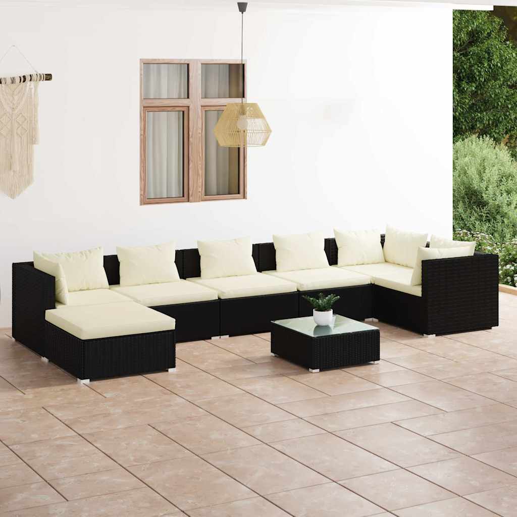 vidaXL 6-delige Loungeset met kussens poly rattan zwart
