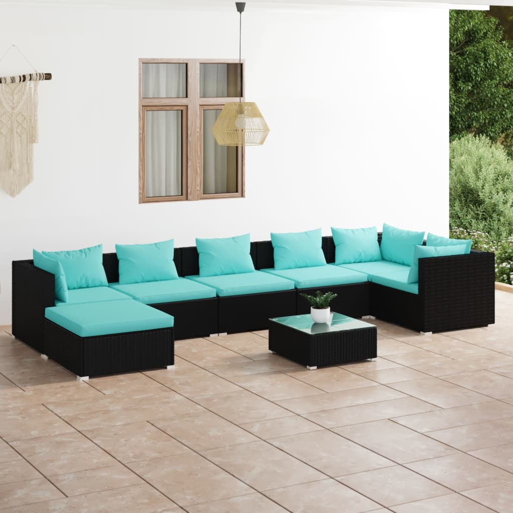 vidaXL 6-delige Loungeset met kussens poly rattan zwart