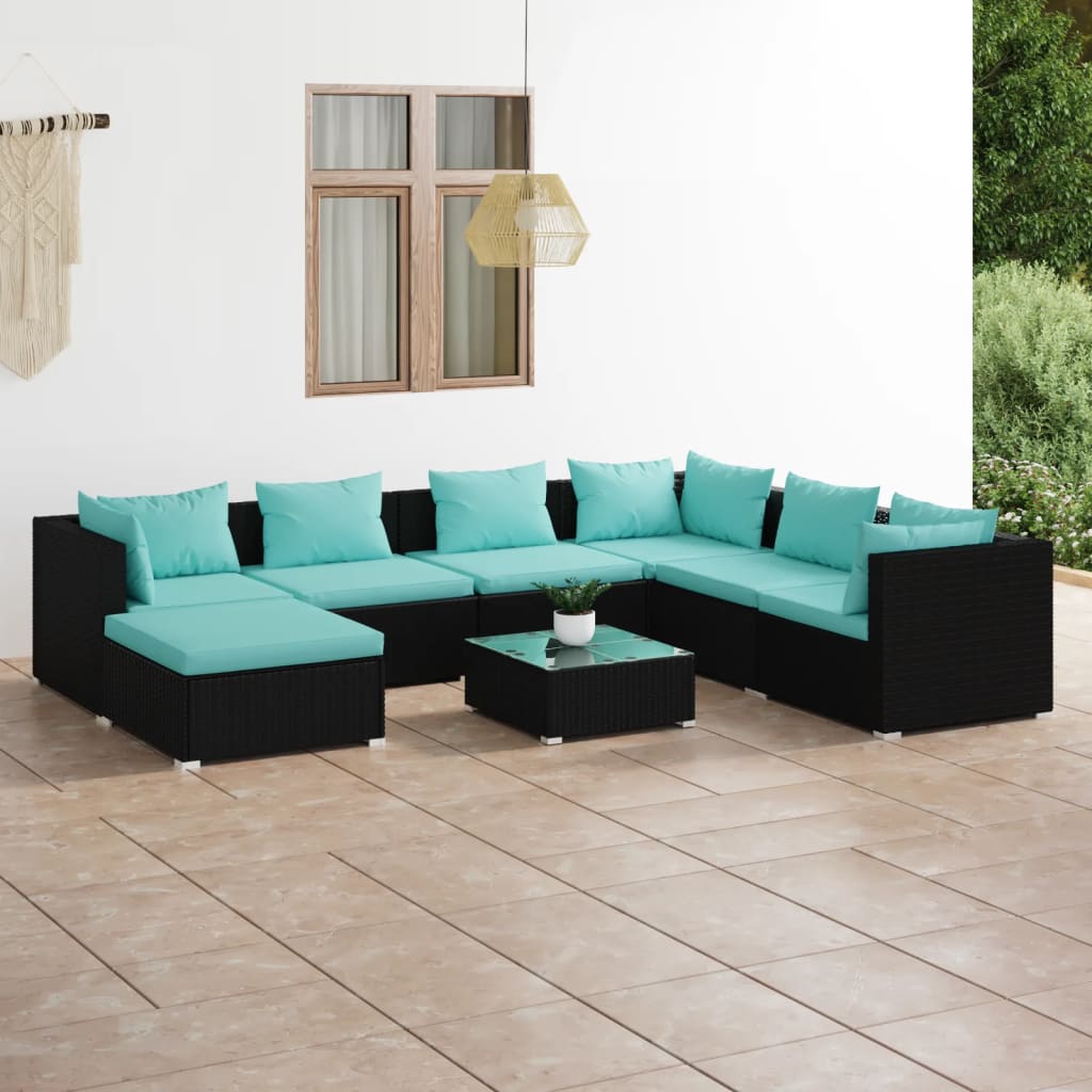 vidaXL 6-delige Loungeset met kussens poly rattan zwart