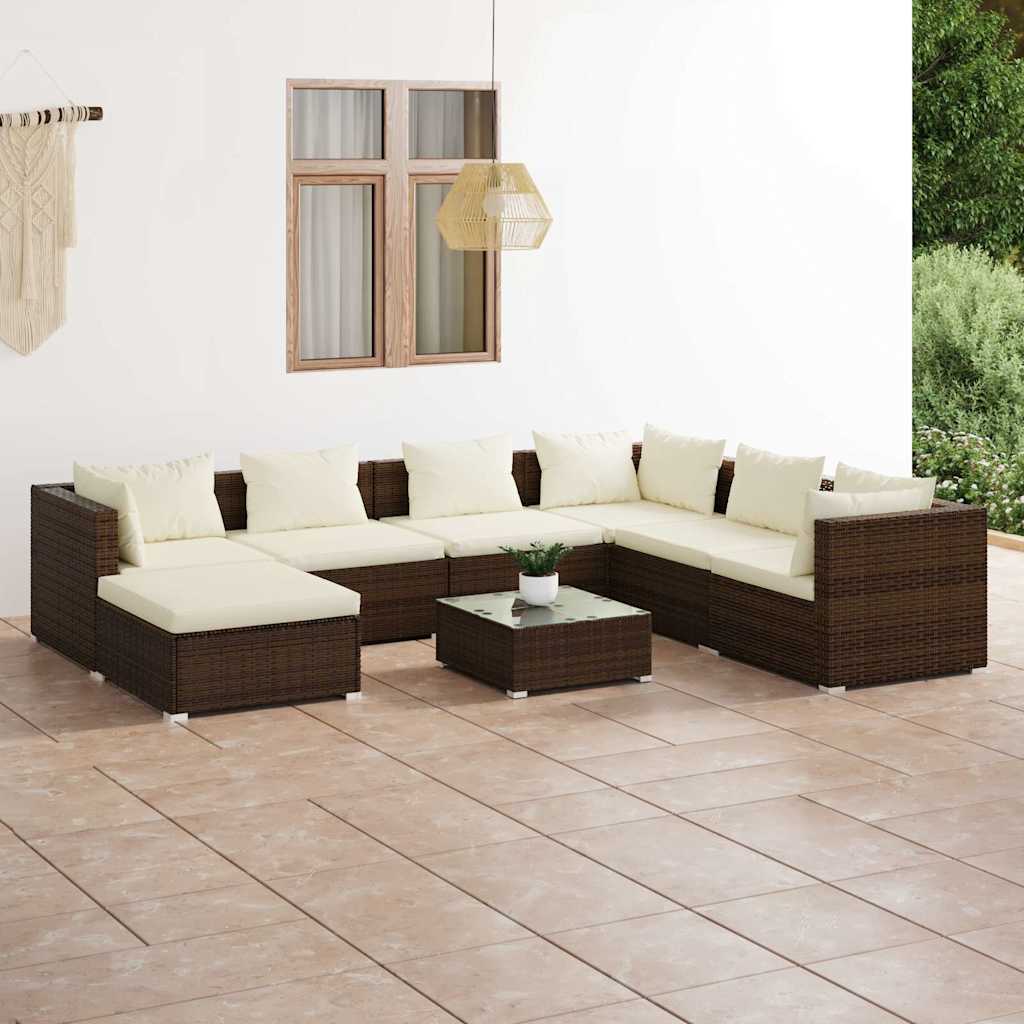 vidaXL 6-delige Loungeset met kussens poly rattan zwart