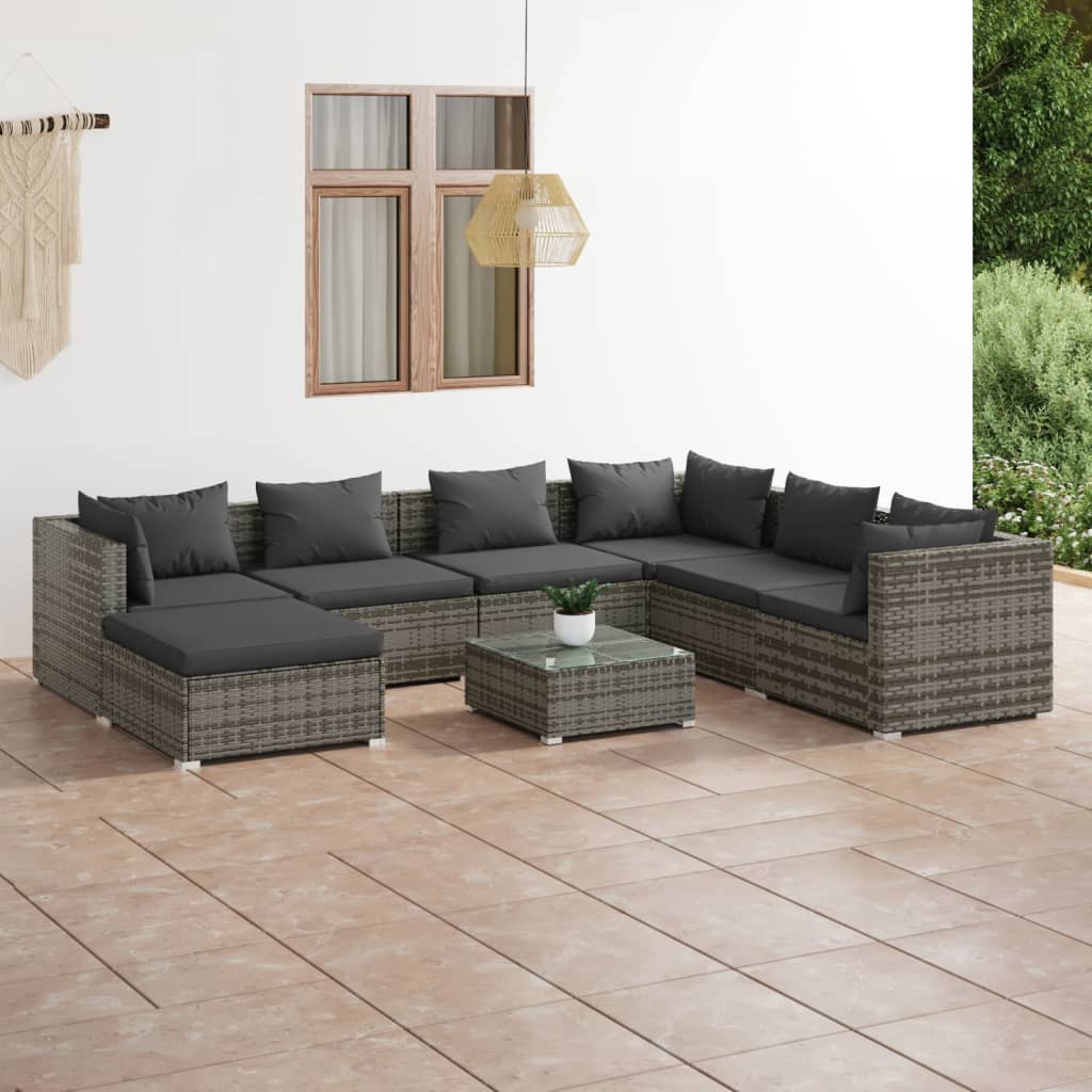 vidaXL 6-delige Loungeset met kussens poly rattan zwart