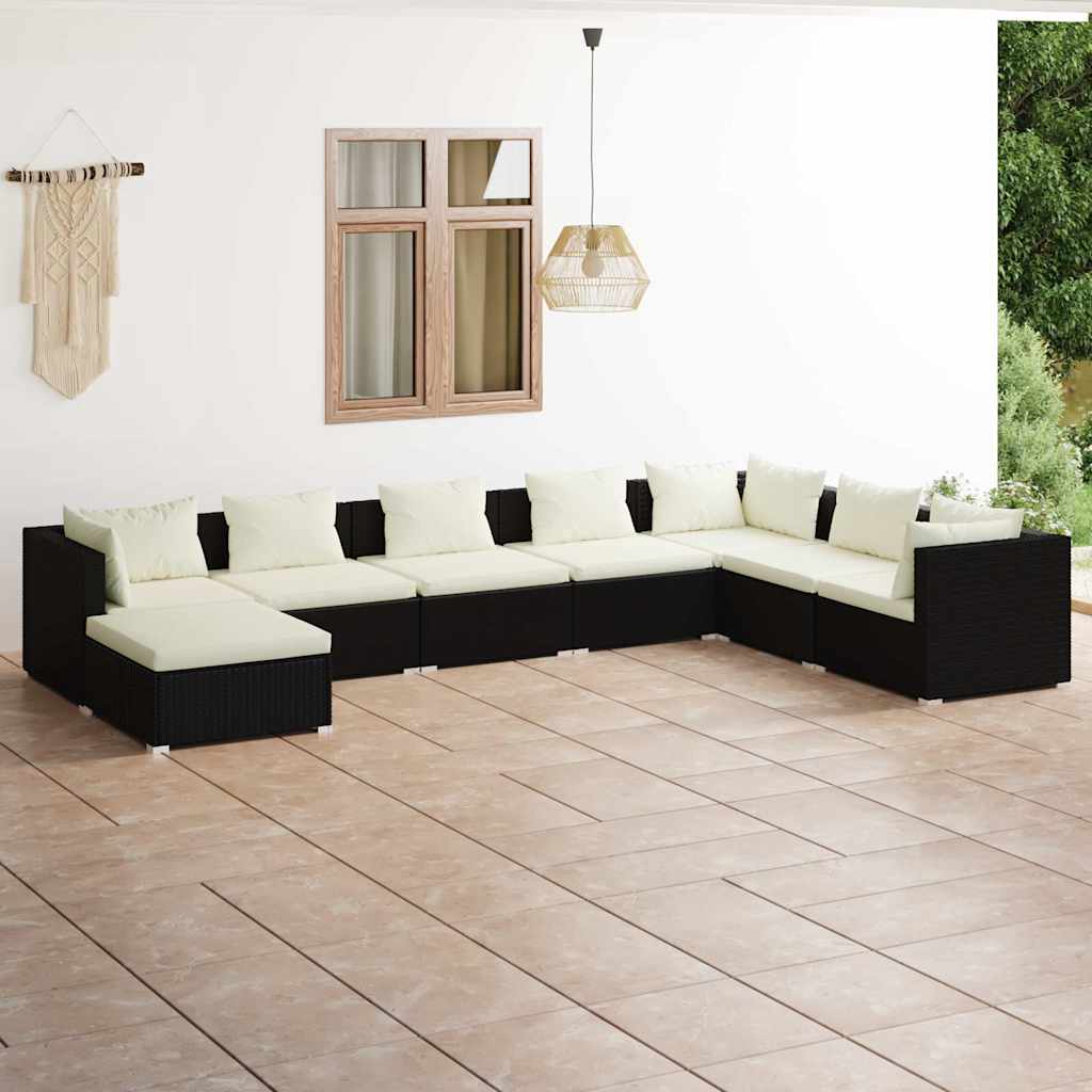 vidaXL 6-delige Loungeset met kussens poly rattan zwart