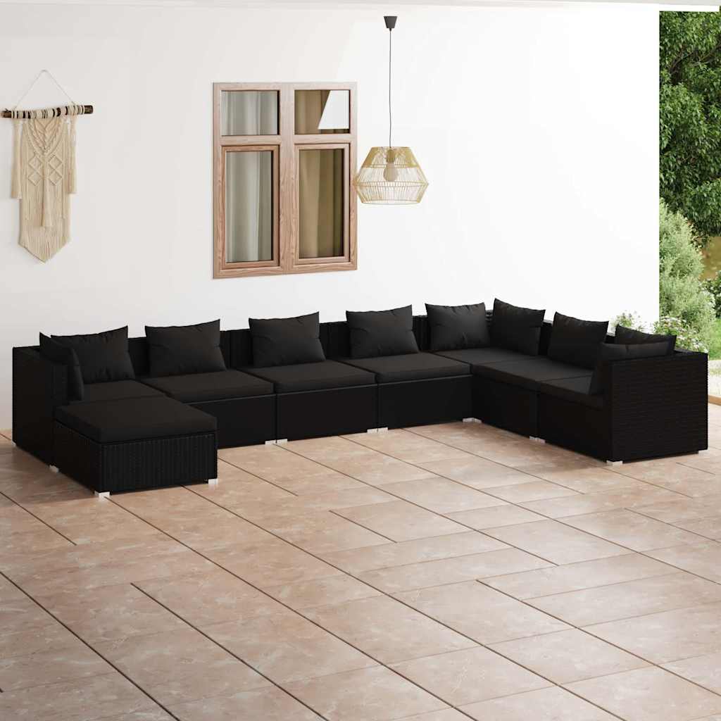 vidaXL 6-delige Loungeset met kussens poly rattan zwart