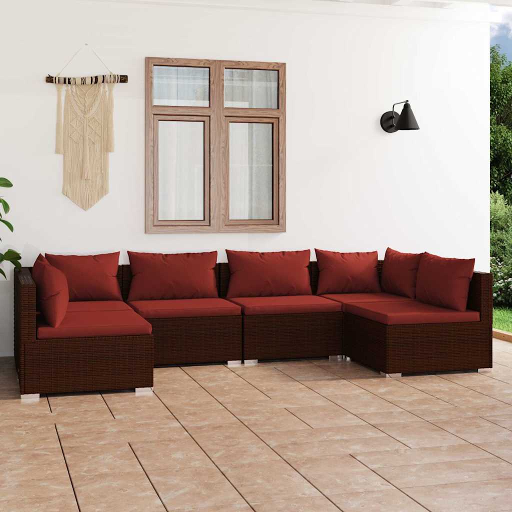 vidaXL 6-delige Loungeset met kussens poly rattan zwart