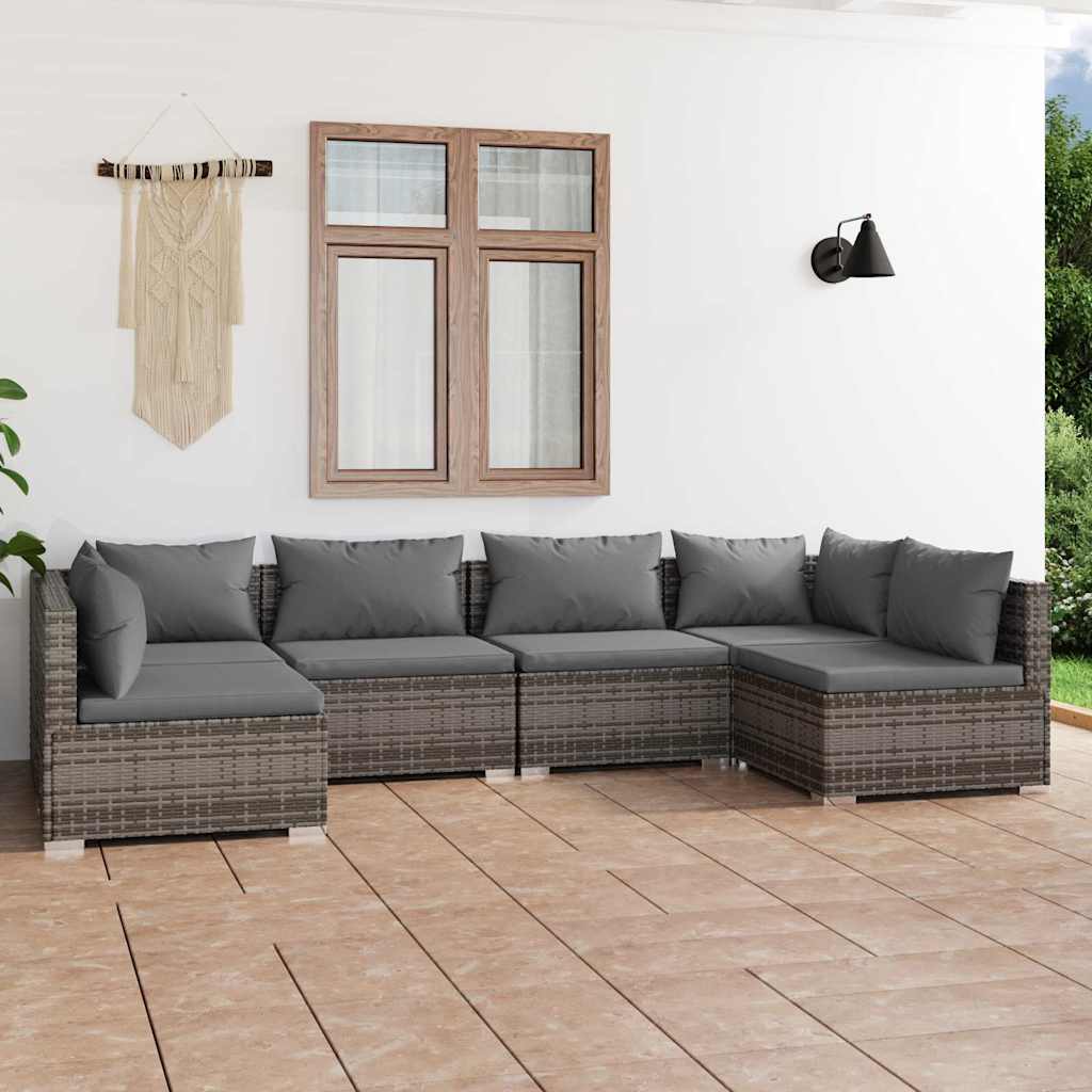vidaXL 6-delige Loungeset met kussens poly rattan zwart