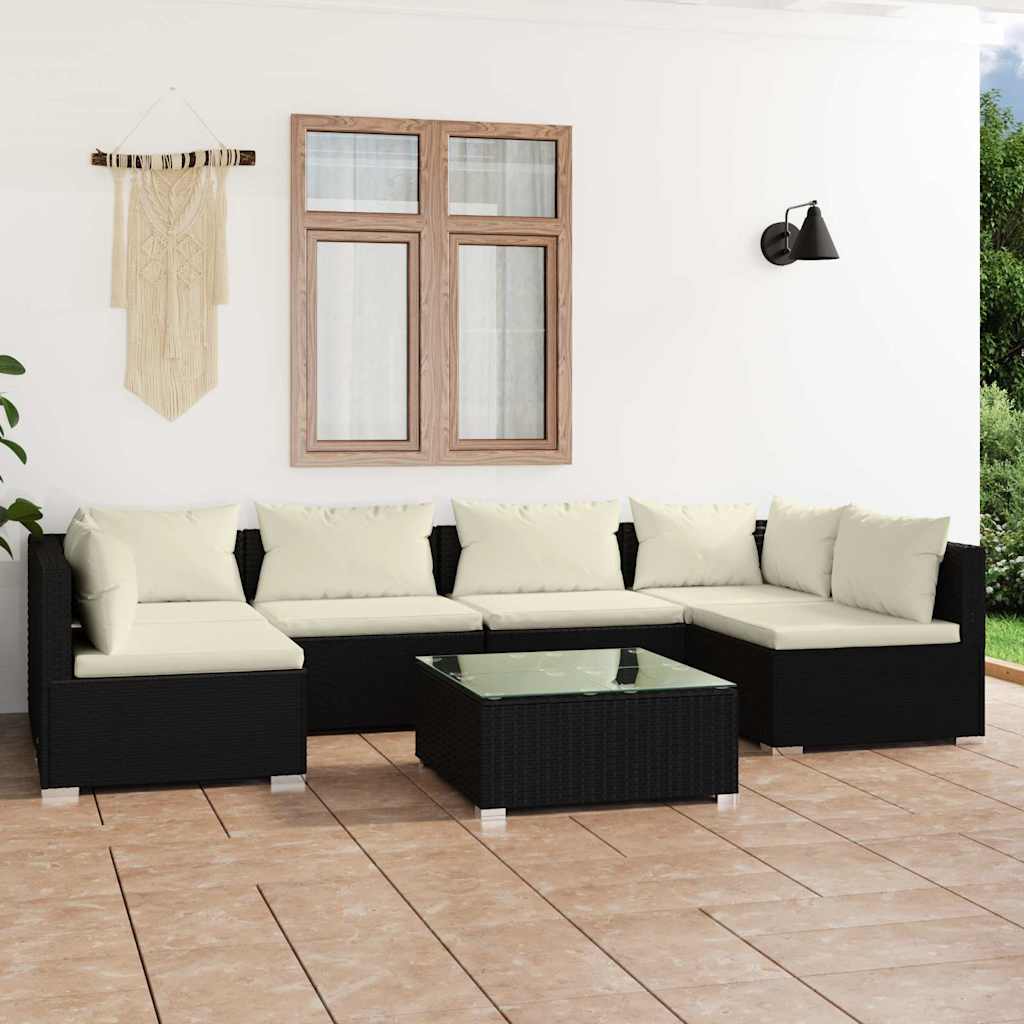 vidaXL 6-delige Loungeset met kussens poly rattan zwart