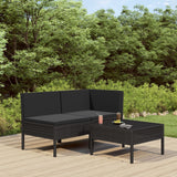 vidaXL 3-delige Loungeset met kussens poly rattan bruin