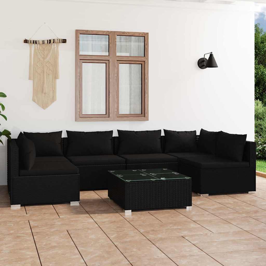 vidaXL 6-delige Loungeset met kussens poly rattan zwart