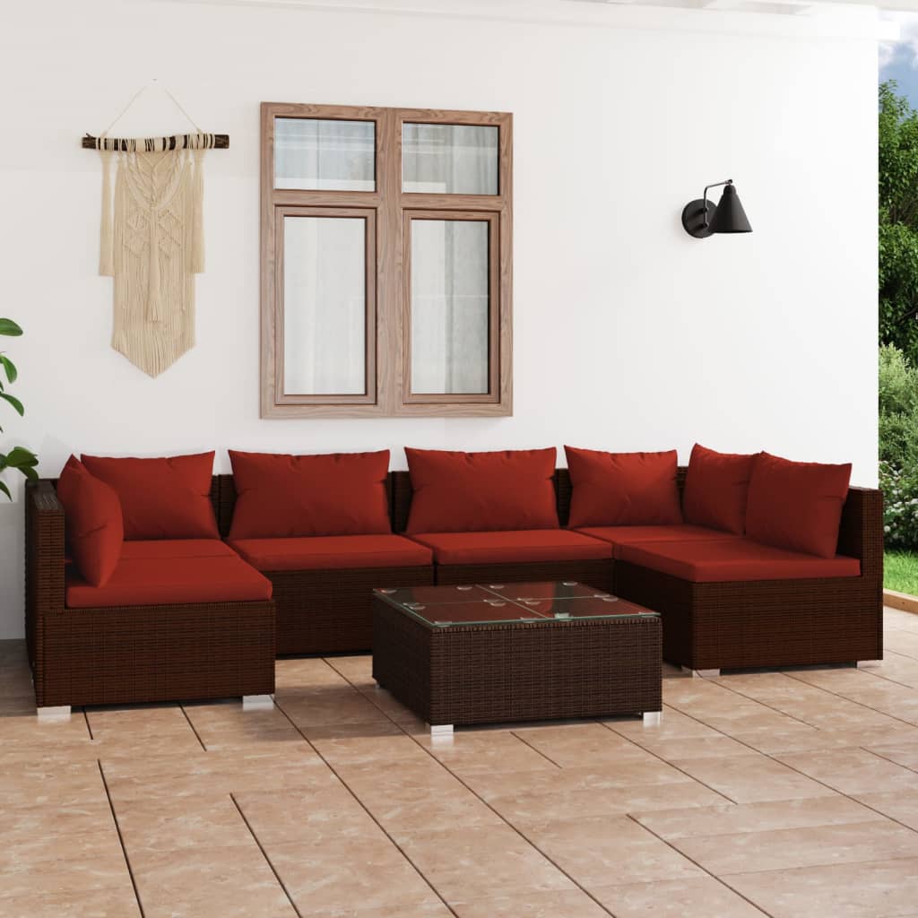 vidaXL 6-delige Loungeset met kussens poly rattan zwart