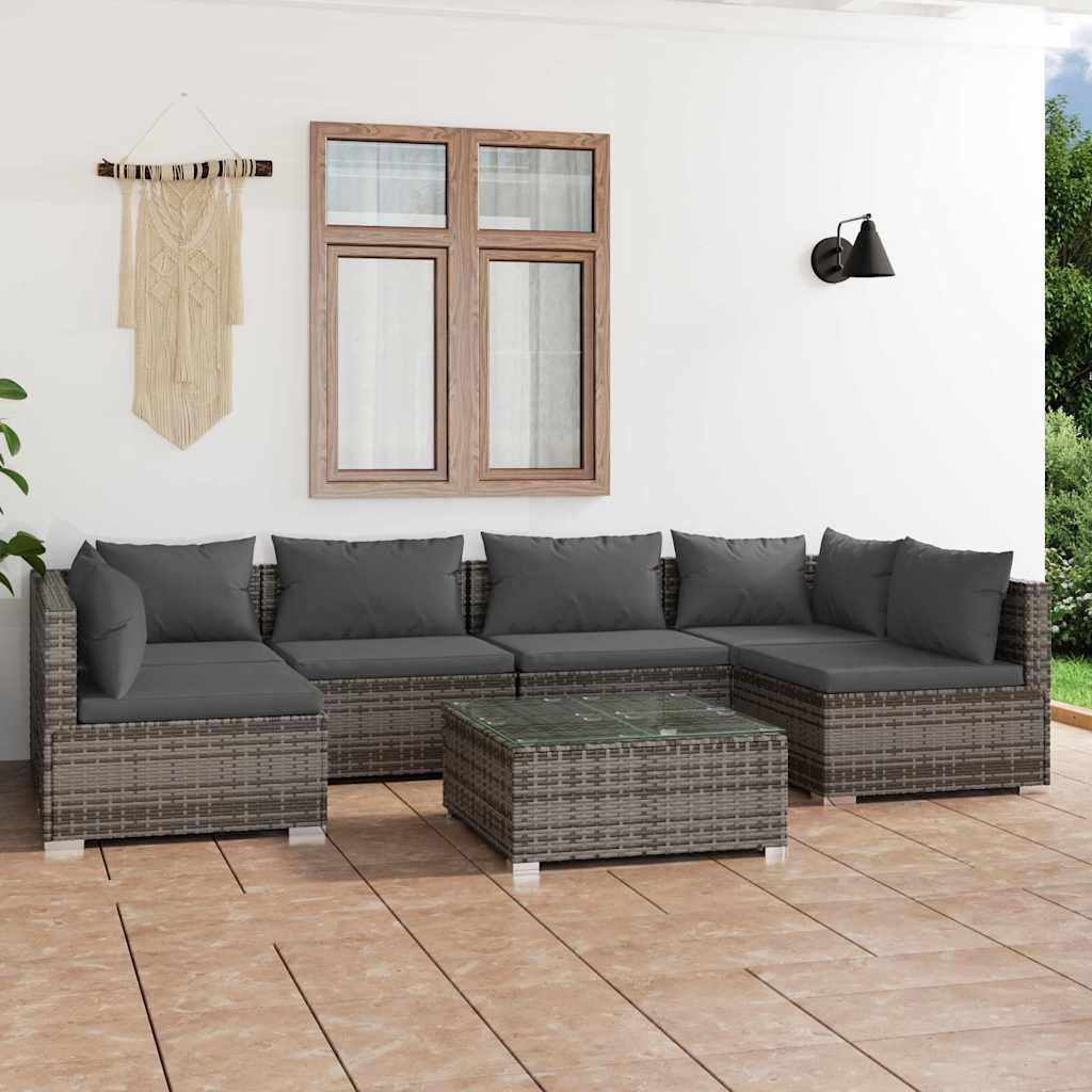 vidaXL 6-delige Loungeset met kussens poly rattan zwart