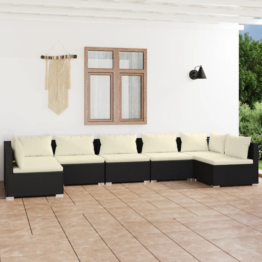 vidaXL 6-delige Loungeset met kussens poly rattan zwart
