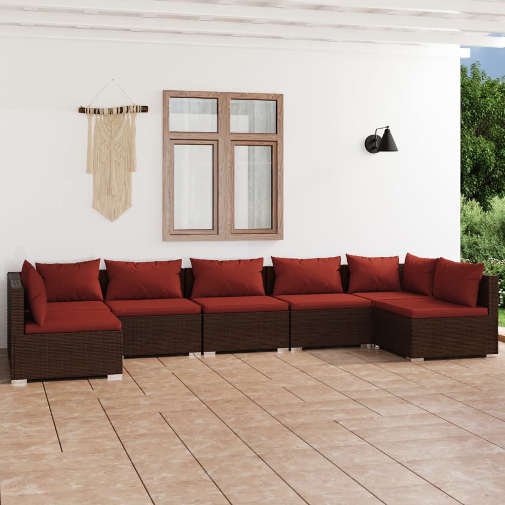 vidaXL 6-delige Loungeset met kussens poly rattan zwart