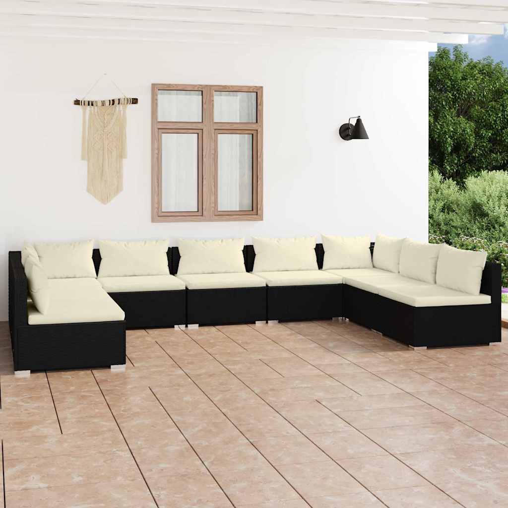 vidaXL 6-delige Loungeset met kussens poly rattan zwart