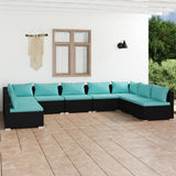 vidaXL 6-delige Loungeset met kussens poly rattan zwart