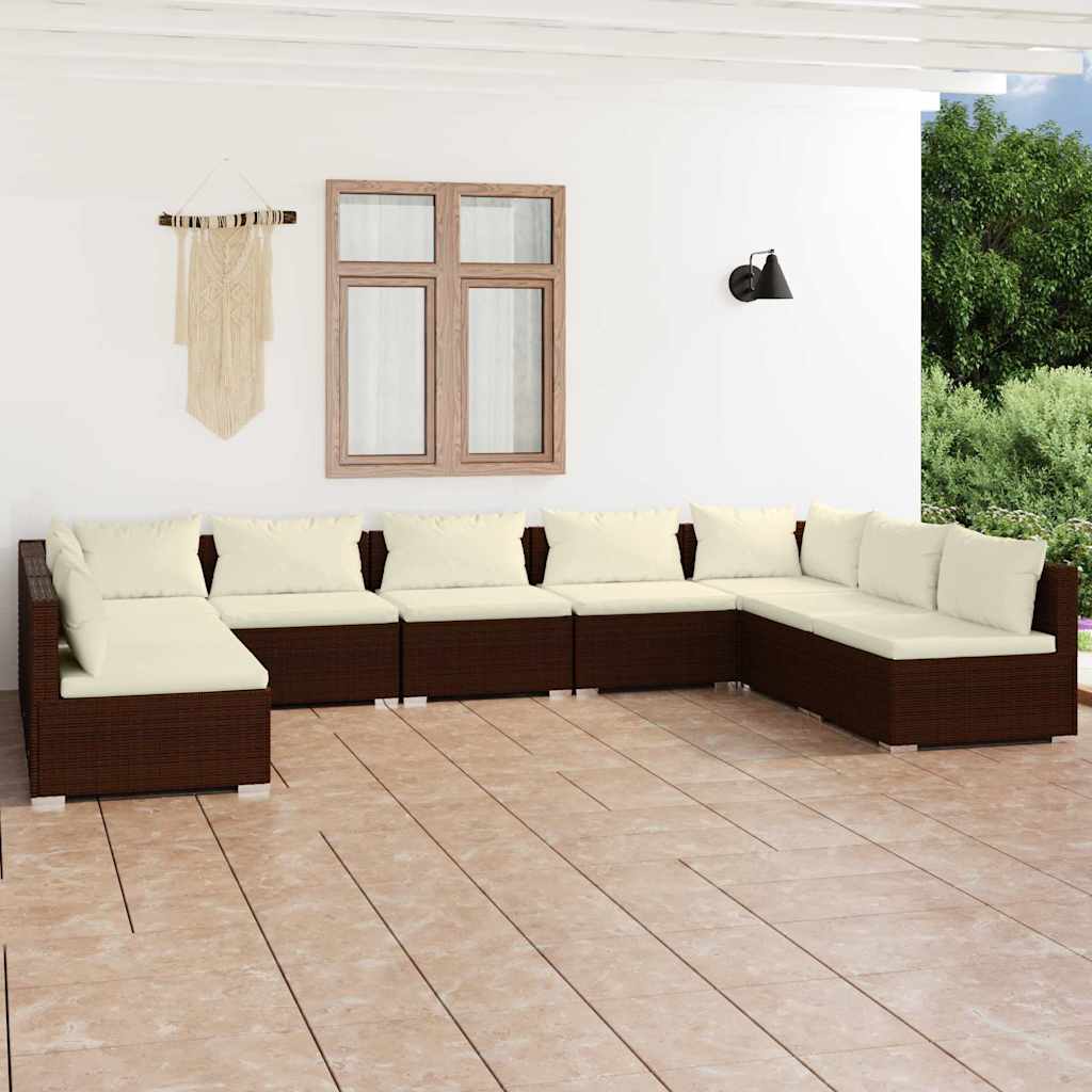 vidaXL 6-delige Loungeset met kussens poly rattan zwart